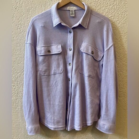 If It Were Me Waffle Weave Shirt Jacket Size Medium Lavender - Picture 2 of 7